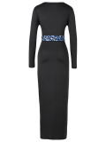 Blue Deep V Neck Bodycon Dress Long-Sleeved On-Trend Fashion Style