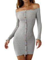 Gray Bodycon Dress Solid Color Off Shoulder Leisure Fashion Latest Styles