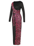 Ravishing Red Colorblock Leopard Tie Bodycon Dress Natural Fit