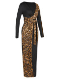 Yellow Leopard Print Bodycon Dress Deep V Neck For Strolling Vacation