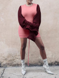 Red Ruffle Mini Bodycon Dress Round Collar Comfortable Fabric Leisure Fashion