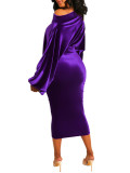 Deep Purple Slanted Shoulder Plain Bodycon Dress Charming Fashion