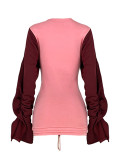 Red Ruffle Mini Bodycon Dress Round Collar Comfortable Fabric Leisure Fashion