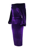 Deep Purple Slanted Shoulder Plain Bodycon Dress Charming Fashion