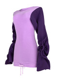 Body Hugging Purple Patchwork Full Sleeves Bodycon Dresses  Leisure Fashion