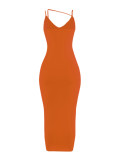 Orange Sling Plunge Neck Bodycon Dress Comfortable Fabric For Work