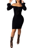 Black Off Shoulder Bodycon Dress Solid Color Comfortable Fabric Fashion Styles