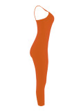 Orange Sling Plunge Neck Bodycon Dress Comfortable Fabric For Work