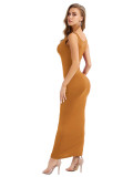 Orange Strap Solid Color Bodycon Dress Beautiful and Charming Style
