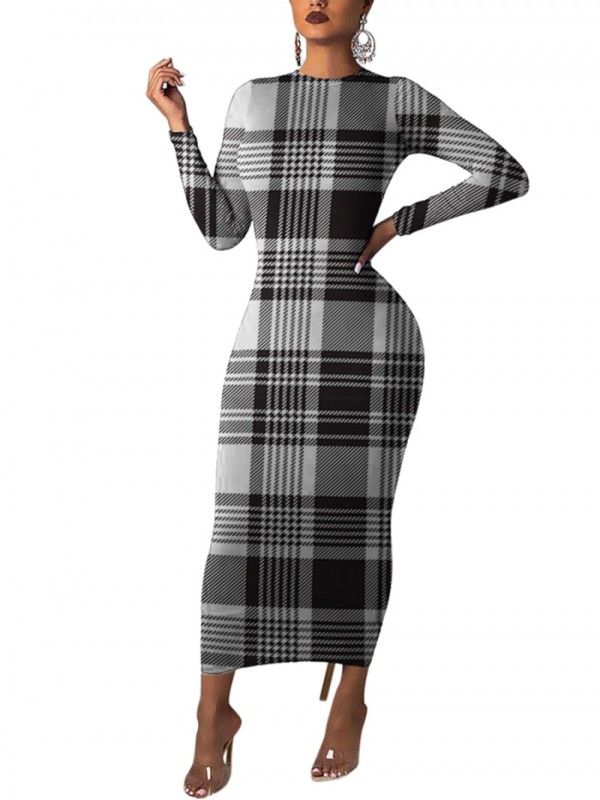 Gorgeously Long Sleeve Maxi Length Bodycon Dress Leisure Fashion