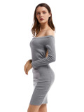 Gray One Shoulder Bodycon Dress Leisure Fashion Hollow Out For Lover