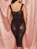Black Sheer Mesh Bodycon Dress Solid Color Beautiful and Charming Style