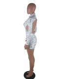 White Sequin Back Zip Hollow Out Bodycon Dress Comfortable Fabric Weekend Time