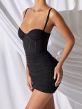 Black Pleated Bodycon Dress Mini Length Outfit Beautiful and Charming Style