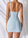 Light Blue Open Back Bodycon Dress Solid Color Beautiful and Charming Style