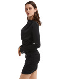 Black Solid Color High Neck Bodycon Dress Beautiful and Charming Style