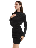Black Solid Color High Neck Bodycon Dress Beautiful and Charming Style