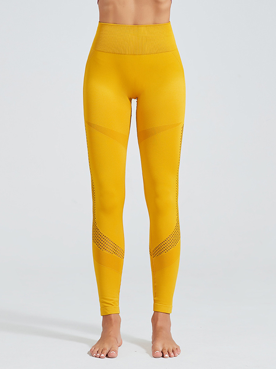 US 7.63 Yellow High Waist Seamless Yoga Leggings Slim