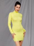 Yellow High Neck Bodycon Dress Solid Color For Traveling