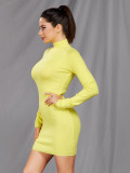 Yellow High Neck Bodycon Dress Solid Color For Traveling