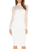 White Midi Bodycon Dress Lace Stitching Elegant Fashion Style