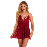 Wine Red 2 Pieces Babydoll Open Back Mesh Cool Fashion