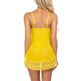 Yellow Curved Hem Babydoll Backless Slender Strap Hot Trendy