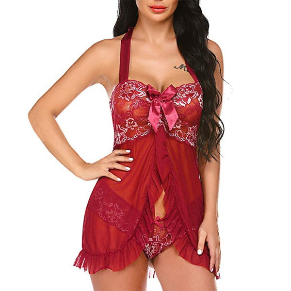 Red Bow-Knot Babydoll Lace Sheer Mesh Perfection