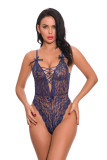Blue Criss Cross Teddy High Rise Plunge Neck Close Style