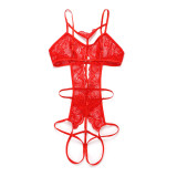 Red Open Back Lace Teddy Slender Strap Online Affordable
