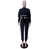 Rushlover Black High Waist Mock Neck Top Two-Piece Fashion Trend