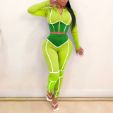 Rushlover Green High Waist Hoodie Two Piece Outfits With Zip