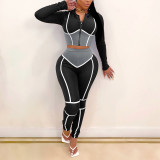 Rushlover Black Hooded Neck Two Piece Outfit High Waist