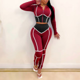 Rushlover Red Colorblock Hooded Neck Two Piece Outfits