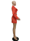 Rushlover Wide Waistband Women Suit Orange Stand-Up Neck