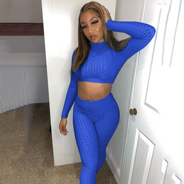 Rushlover Blue Long Sleeve High Waist Sports Two-Piece