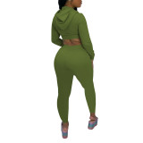 Rushlover Sweat Suit High Waist Green Hooded Collar