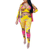 Rushlover Yellow Long Sleeves High Waist Three Piece Outfits