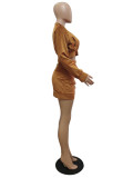 Rushlover Khaki Thicken Skirt Set Full Sleeve Zipper