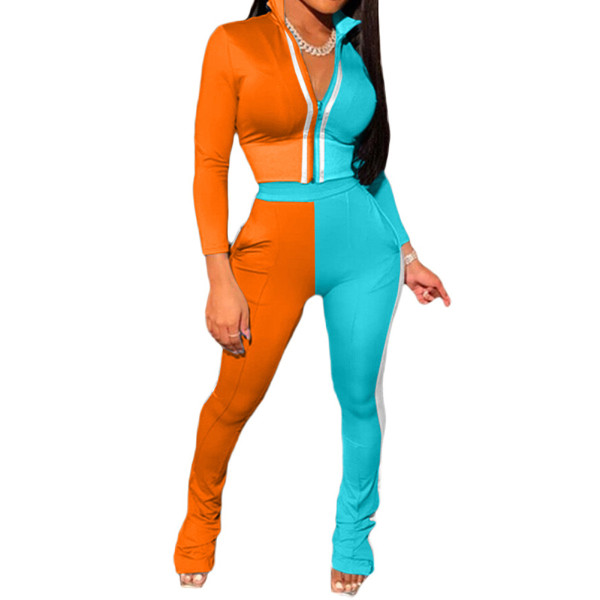 Rushlover Mix Color Stand-Up Neck Colorblock Sweat Suit