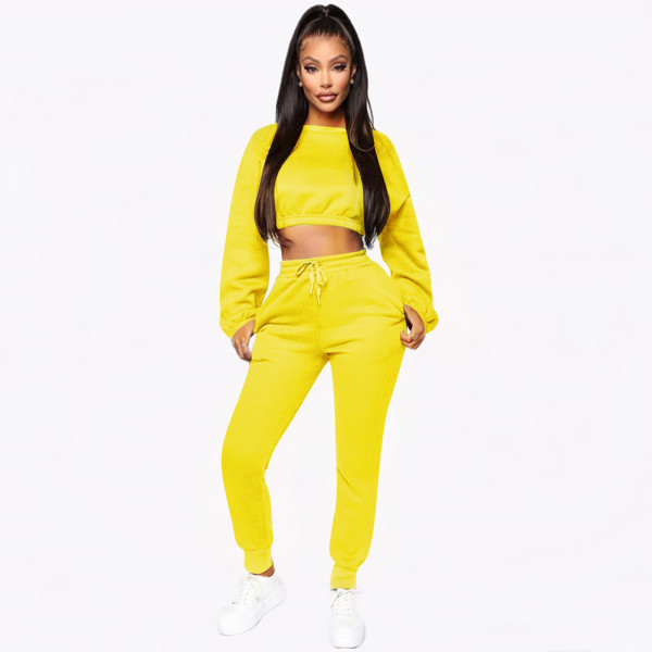 Rushlover Yellow Cropped Top Full Sleeve Drawstring Pants
