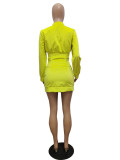 Rushlover Yellow Pockets Plaid Print Zipper Skirt Set