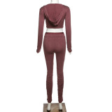 Rushlover Brown Hoodie Jacket High Waist Two-Piece Outfit