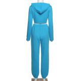 Rushlover Blue Front Zipper Two-Piece Outfit Elastic Ankle