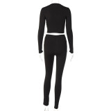 Rushlover Black Solid Color High Waist Two Pieces Outfits