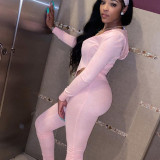 Rushlover Pink Corp Zipper Hood Top Jogger Two Pieces Set