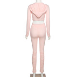 Rushlover Pink Corp Zipper Hood Top Jogger Two Pieces Set