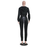 Rushlover Black High Waist Solid Color Women Suit Breathable