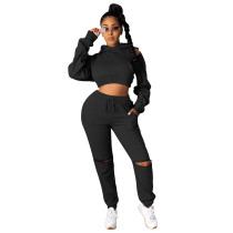 Rushlover Black Two-Piece Outfits Long Sleeve Ankle Length