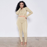 Rushlover Beige Reflective Two-Piece Outfits With Zipping